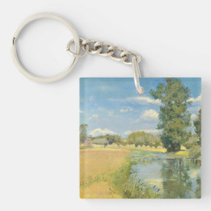 Porte-clefs Rivière à travers un paysage de récolte, été