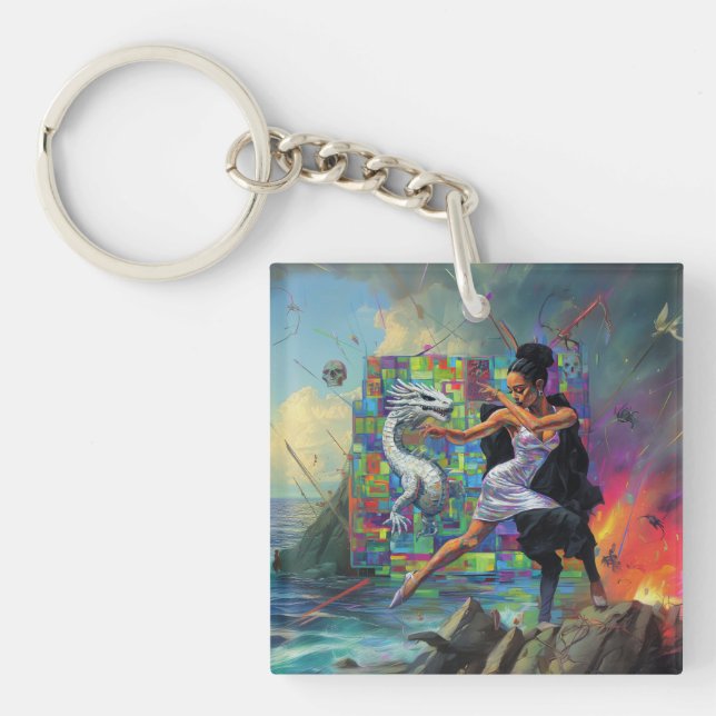 Porte-clefs Robe d'argent Priestess Occult Dark Witchk AI Art (Devant)