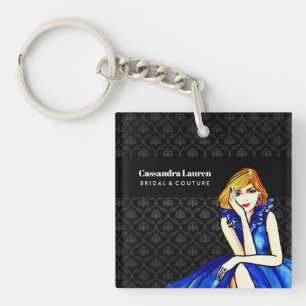 Porte-clefs Robe de cocktail bleu roi foncé de mariage noir da