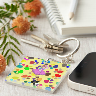 Porte-clefs Robe rose mignonne Poodle noir dessin original