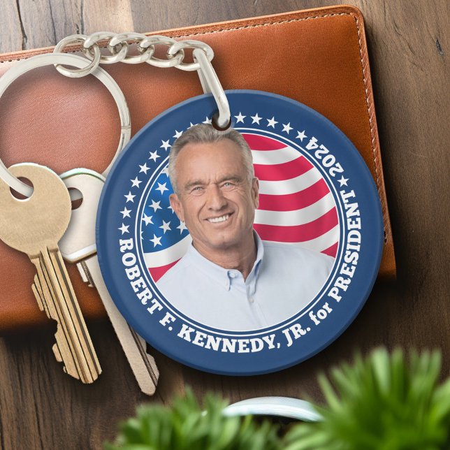 Porte-clefs Robert F Kennedy JR RFK photo et drapeau 2024 (Personalized Keychain - campaign gear)