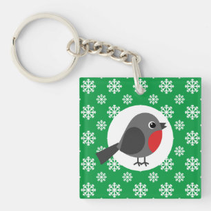 Porte-clefs Robin de dessin mignon avec les flocons de neige