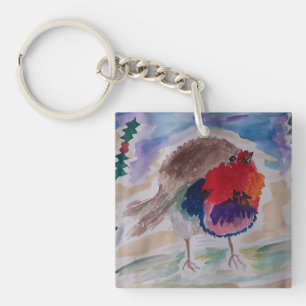 Porte-clefs Robin de Noël en acrylique