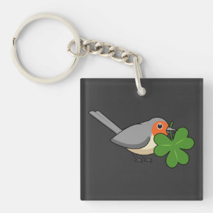 Porte-clefs Robin mignon avec Shamrock en caricature
