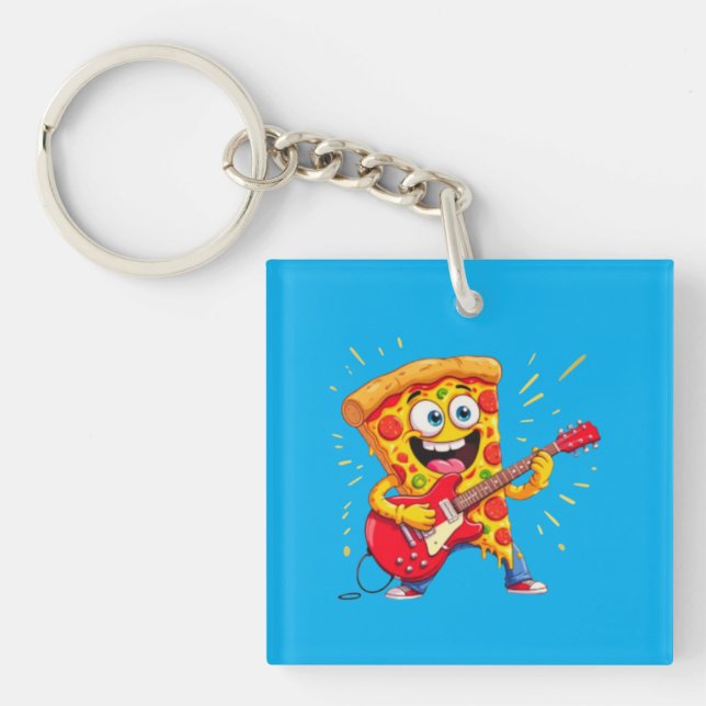 Porte-clefs **Rock ’n’ Roll Pizza – Funny Guitar-Playing Slice (Devant)