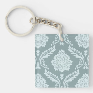 Porte-clefs Rococo Damassé Grand Motif Bleu Canard+Turquoise