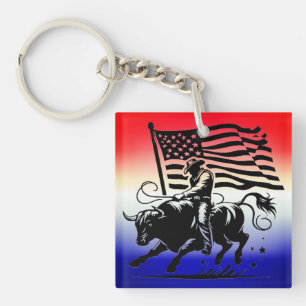 Porte-clefs Rodeo Personnalisé de Cavalier de Taureau Américai