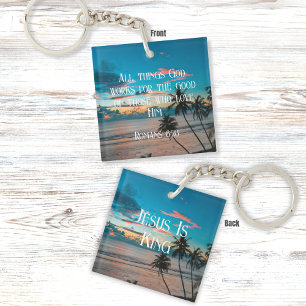 Porte-clefs Romains 8:28 Verse de la Bible avec coucher de sol