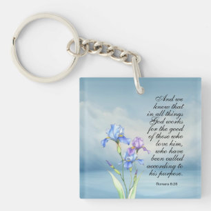 Porte-clefs Romans 8:28 Aquarelle Iris 
