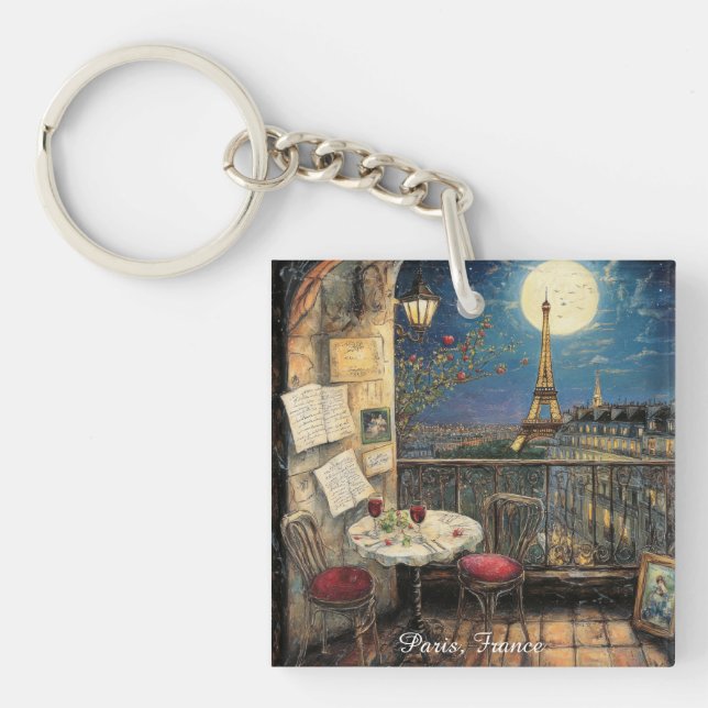 Porte-clefs Romantic Paris France Eiffel Tower Illustration (Devant)
