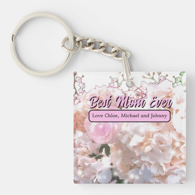 Porte-clefs Romantique blanc dentelle hydrangée rose roses mam (Devant)