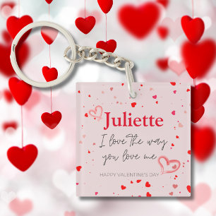 Porte-clefs Romantique rose et coeur rouge Saint Valentin