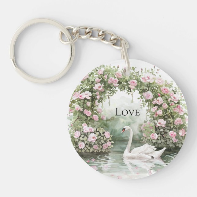 Porte-clefs Romantique rose Roses Swan Lake Floral (Devant)