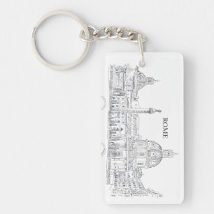 Porte-clefs Rome Italie Domes et Obelisk dessin d'encre