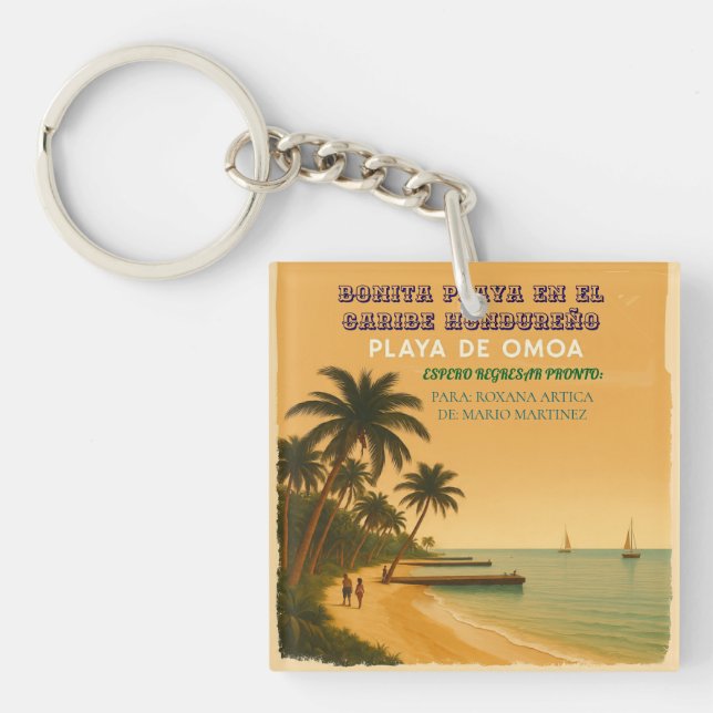 Porte-clefs Rompecabezas  Honduras Playa Omoa Retro poster (Devant)