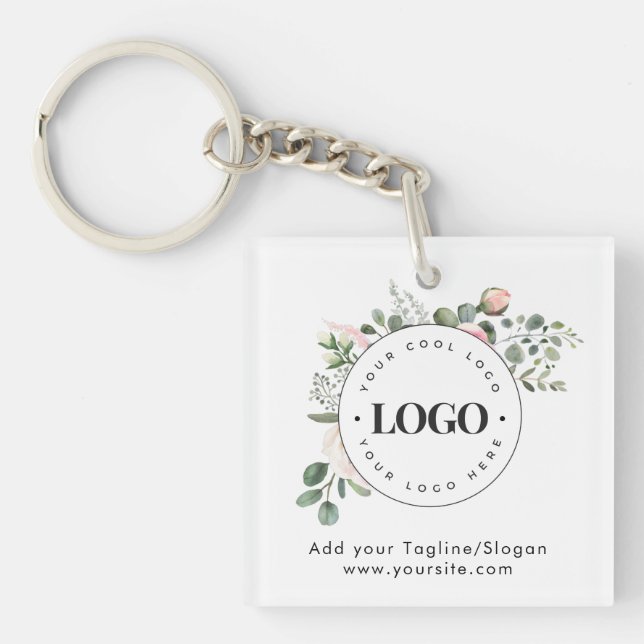 Porte-clefs Rond Cercle Custom Company Logo Floral Green (Devant)