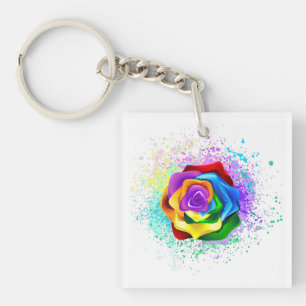 Porte-clefs Rose arc-en-ciel coloré