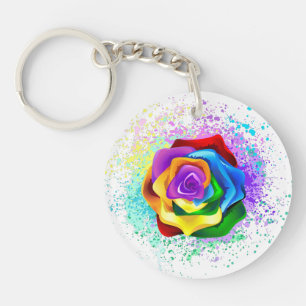 Porte-clefs Rose arc-en-ciel coloré