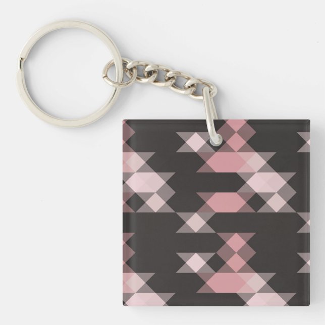 Porte-clefs rose blanc et gris géométrique (Devant)