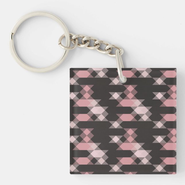 Porte-clefs rose blanc et gris géométrique (Devant)