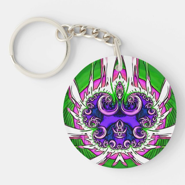 Porte-clefs Rose blanc vert violet Abstrait fractal ~ (Devant)