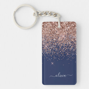 Porte-clefs Rose bleu marine Gold Blush Pink Parties scintilla