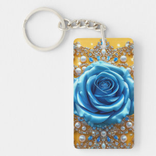 Porte-clefs Rose bleue ornementale luxueuse avec diamant