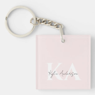 Porte-clefs Rose Blush moderne Nom du monogramme personnalisé 