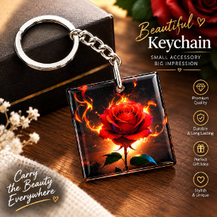 Porte-clefs Rose brûlant - La passion rencontre la destruction