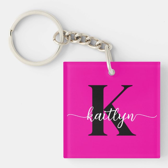 Porte-clefs Rose Chaude Monogramme Noir (Devant)