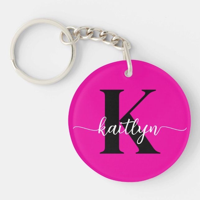 Porte-clefs Rose Chaude Monogramme Noir (Devant)