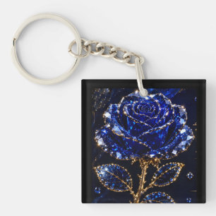Porte-clefs Rose Cristal Or Bleu Royal