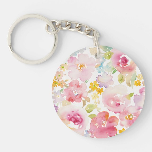 Porte-clefs Rose d'aquarelle du milieu de l'été | floral (Devant)