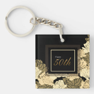 Porte-clefs Rose de 50e anniversaire or, bronze et jaune