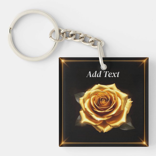 Porte-clefs Rose dorée aux bordures lumineuses (Devant)