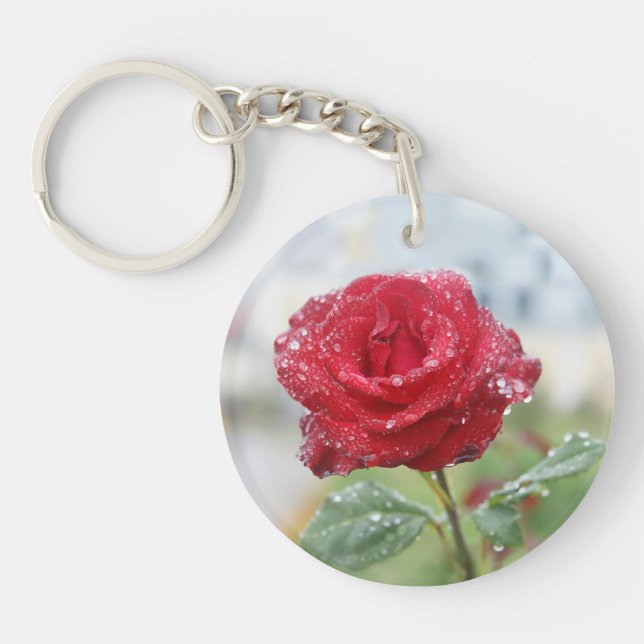Porte-clefs Rose en gouttes de pluie (Devant)