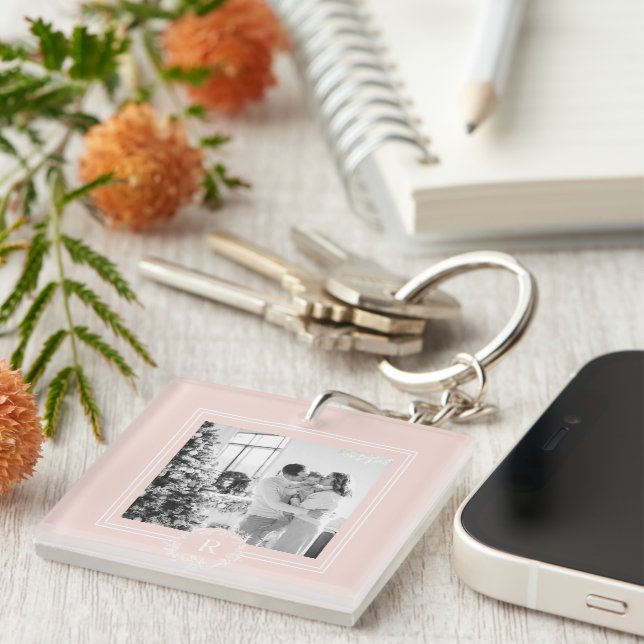 Porte-clefs Rose et blanc modernes | Photo de famille | Initia (Devant Droit)