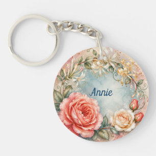 Porte-clefs Rose et chèvrefeuille personnalisés de juin, fleur