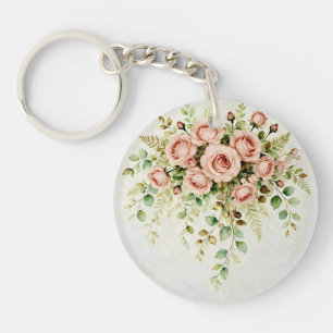 Porte-clefs Rose et Eucalyptus Floral Élégant Rose Poussiéreux