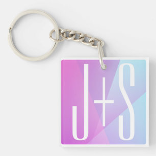 Porte-clefs Rose et violet géométrique cool   Initiales de cou