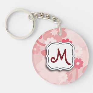 Porte-clefs Rose floral Abstrait avec Monogramme
