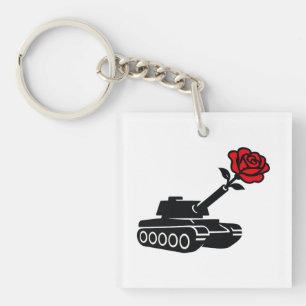Porte-clefs Rose floral Tank anti-pacifisme de guerre