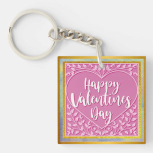 Porte-clefs Rose Florale Rose Moderne Cœur Romantique Saint-Va