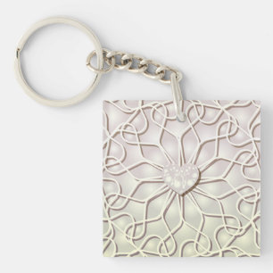Porte-clefs Rose Géométrique Or LOVE Motif de Cœur