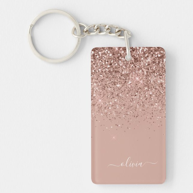 Porte-clefs Rose Gold Blush Pink Parties scintillant Script Mo (Devant)