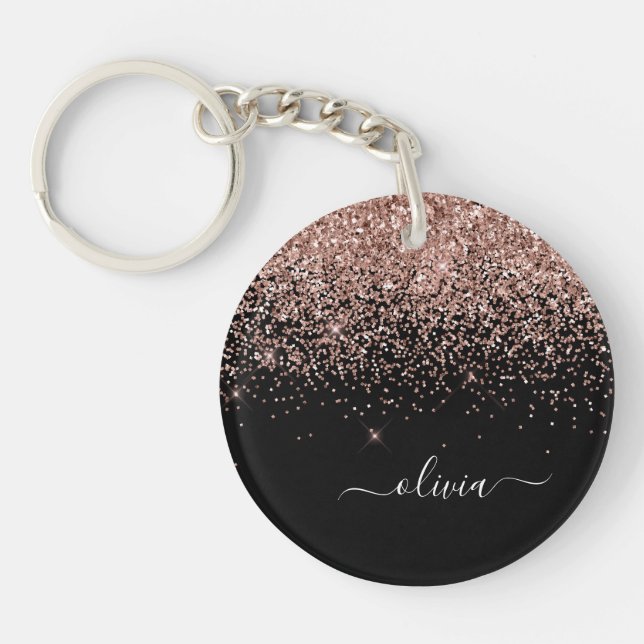 Porte-clefs Rose Gold Blush Pink Parties scintillant Script Mo (Devant)