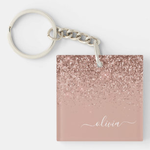 Porte-clefs Rose Gold Blush Rose Pailleté Monogramme Féminin