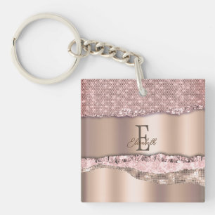 Porte-clefs Rose Gold Diamants Pailletés Monogramme Tendance