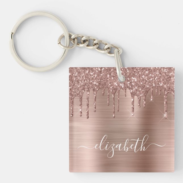 Porte-clefs Rose Gold Dripping Glitter Personalized (Devant)