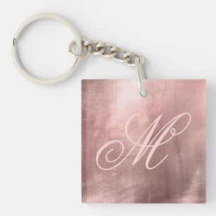 Porte-clefs Rose Gold Fancy Monogramme Photo Foncé Rose Pâle